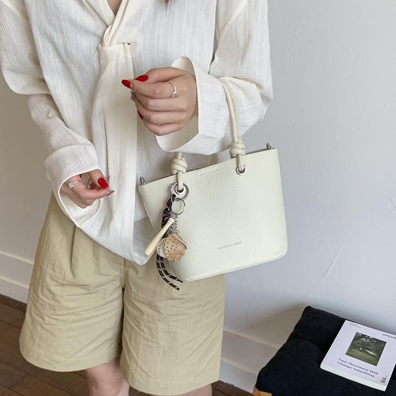 High-end Lychee Pattern Bucket Bag, Hand-held Vegetable Basket Bag, Fashionable Single-shoulder Crossbody Bag