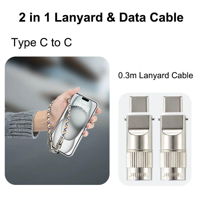 New Design Type C Portable Braided Wrist Strap Neck Strap Crossbody Lanyard Fast Charging Data Cable for Mobile Phone