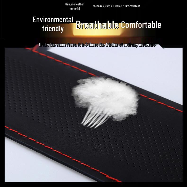 Universal Genuine Leather Steering Wheel Cover, Hand-Stitched, Breathable, All-Season, Fits All Vehicles