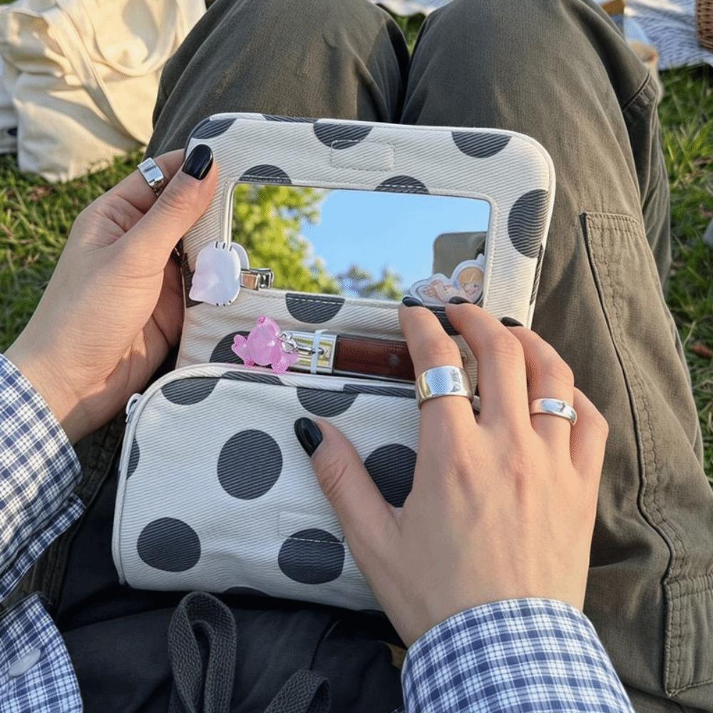 Large Capacity Canvas Polka Dot Cosmetic Bag Portable Small Item Bag Travel Organizer Bag Woman