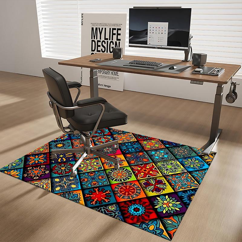 1pc Colorful Mandala Pattern Chair Mat - Festival Gift for Office, Home Decor, Living Room, Bedroom, Game Room - Non-Slip Carpet Suitable for All Seas