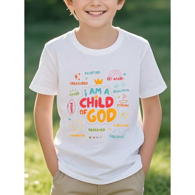 European Size Boys Summer Short Sleeved T Shirt with Letter Pattern Good Breathability and Strong Sweat Absorption Capacity
