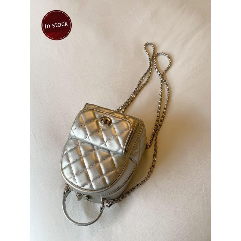 

Nanfeng Chio2nd Spring Oxygen Backpack Bags Women 2025 New Arrival Chain Quilted Shoulder Crossbody Small Backpack Silver