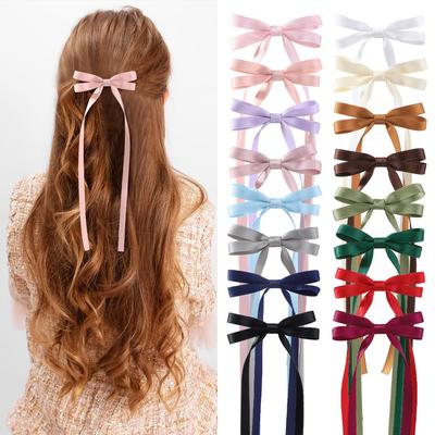 Vintage Sweet Bow Hair Clips Elegant Women Girls Long Ribbon Hairpin Daily Party Gifts Wedding Jewelry Fashion Style Accessories