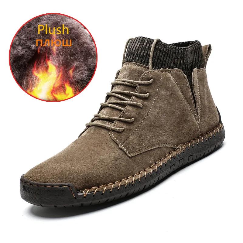 Fashion Brand Winter Warm Men Snow Boots High Quality Cow Suede Man Ankle Boots Fur Men Shoes Plush Autumn Basic Drive Boots Big Size 48
