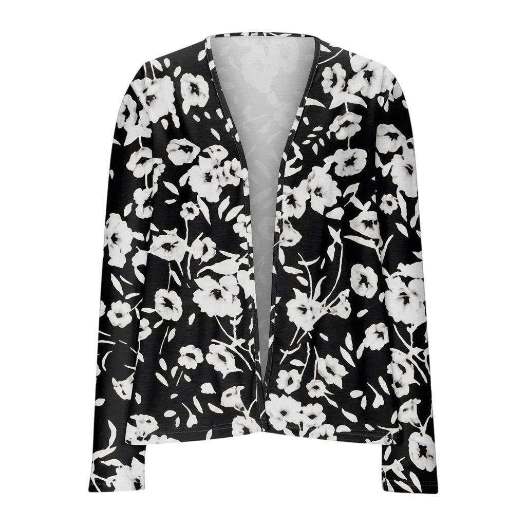Women's Loose Casual Vintage Floral Print Long Sleeve Top Cardigan