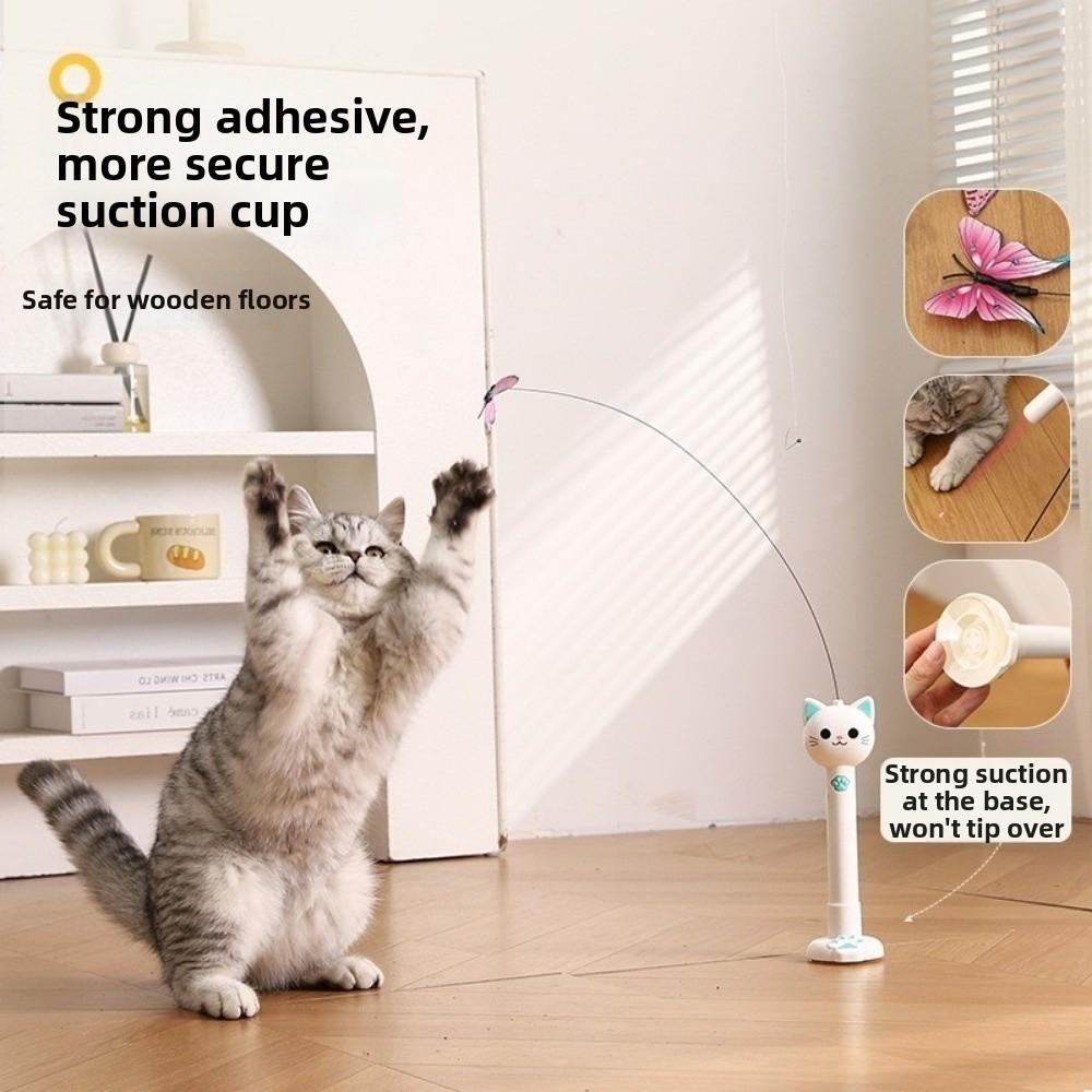 Freihändige Saugnapf-Katzen-Teasing-Stange Drehendes Elektrisches Schmetterlings-Katzen-Spielzeug Kätzchen-Spiel