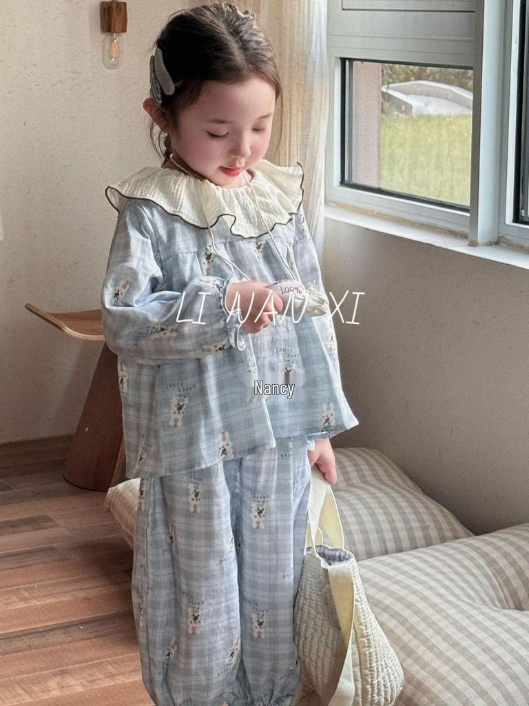 Autumn 2025 Baby Princess Pajama Set: Ruffle Edge, Peter Pan Collar, Cute Sleepwear 85025