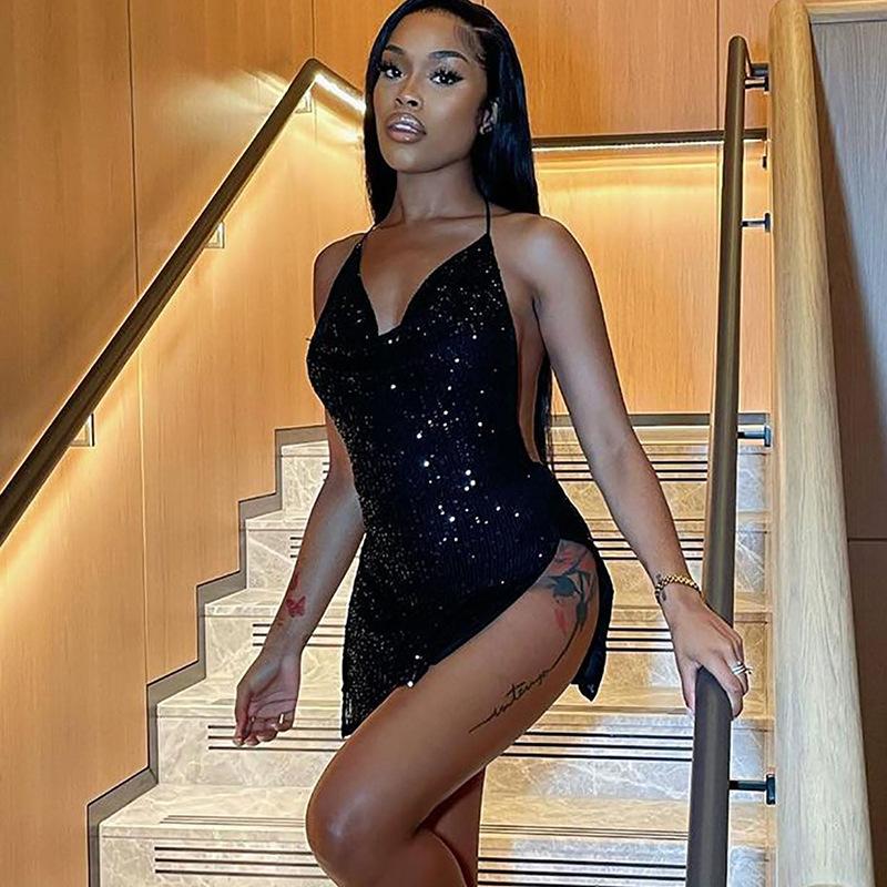 Κοντά γυναικεία φορέματα Street Sexy εξώπλατο Κοίλο με κρεμαστό λαιμό