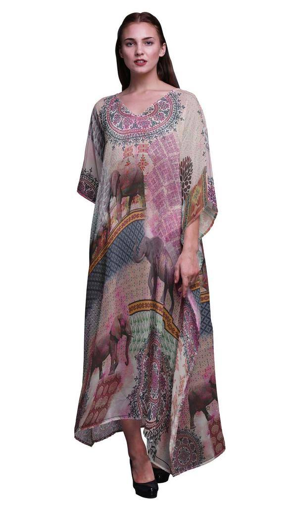 Phagun Elephant Animal Beach Kaftan Bikini Cover Up Womena    S Maxi Dress Long
