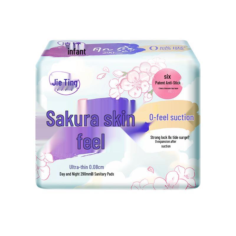 Jieting Sakura Skin Feel Sanitary Napkins 290mm 8-Pack for Day & Night Use