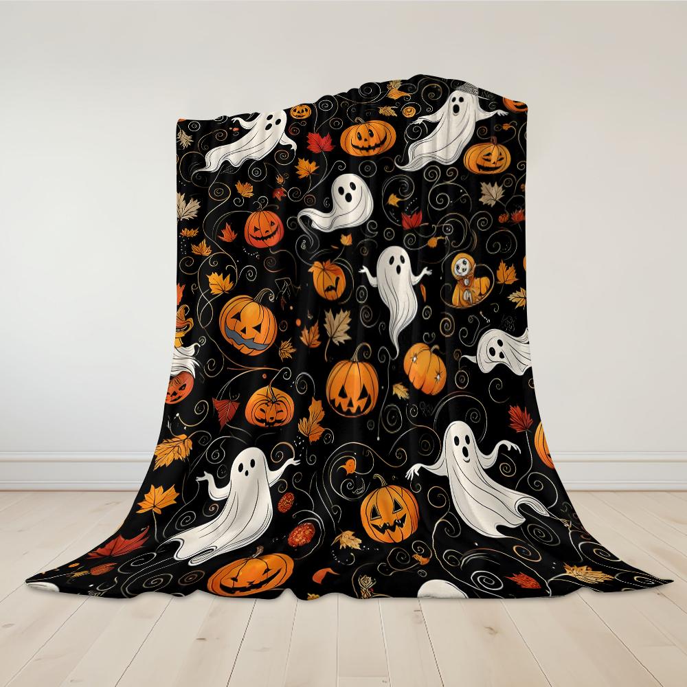 Halloween Ghost Pumpkin Flannel Blanket Warm Soft Halloween Christmas Couch Warm Cozy Decorative Decor Gift for All Season