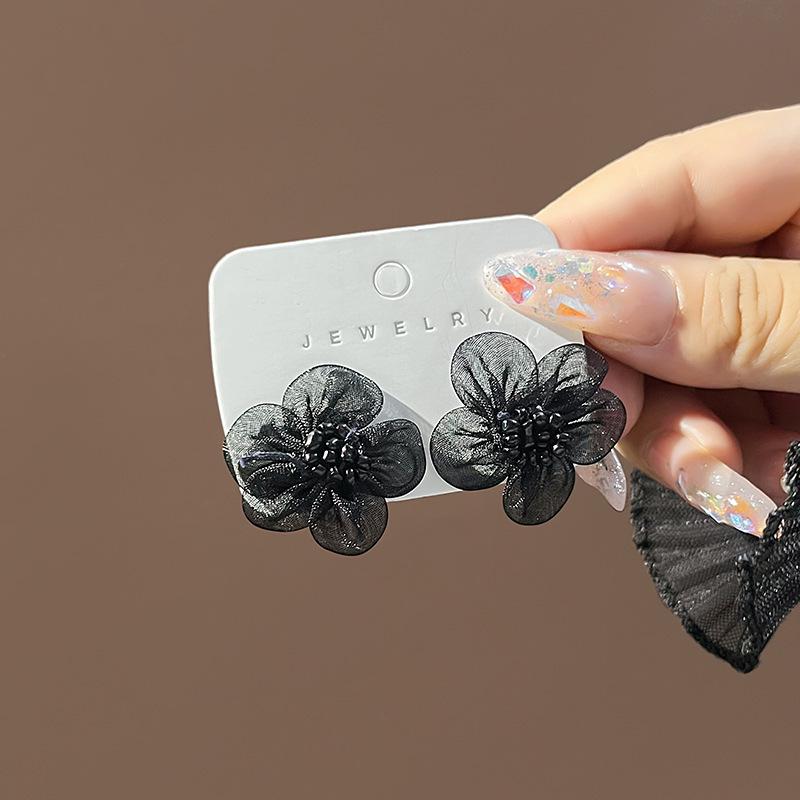 Pink Lace Floral Tassel Pearl Earrings - Elegant Summer Mesh Design