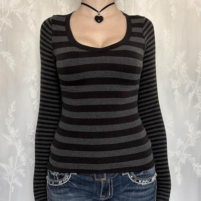 Y2K Striped Long-sleeved Sweater Women's T-shirt Women's 2025 Autumn