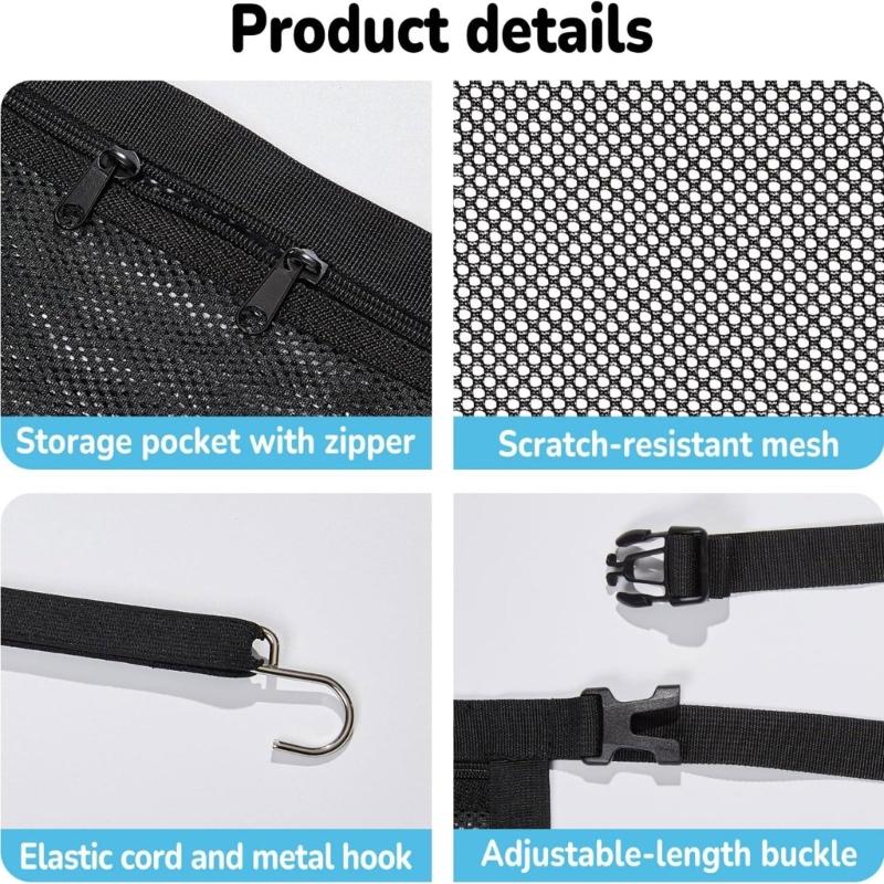 Dog Car Barrier Mesh Screen with Rear Seat Divider, Headrest Mount, Center Pocket and Cabin Partition for Daily Driving, 69 X 59 Cm