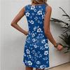 Robe sans manches imprimé floral pour femme Robe d'été décontractée à col rond Robe légère à coupe confortable pour un usage quotidien Vacances à la plage