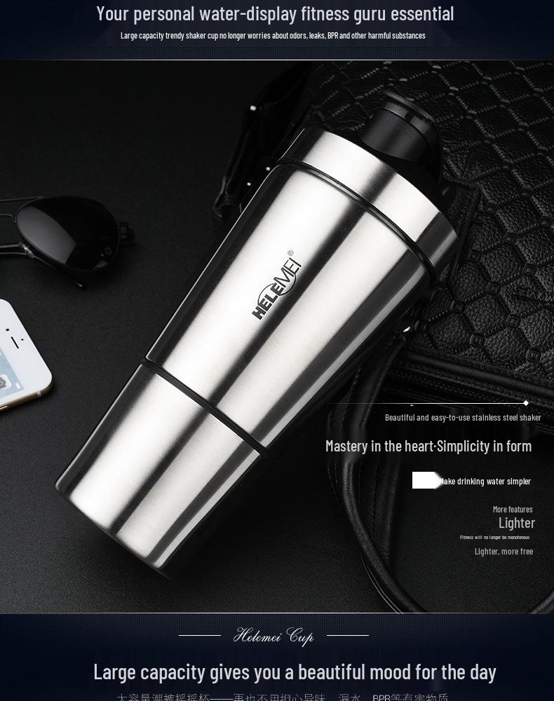 Edelstahl Shakerflasche mit Skala - Protein-, Fitness- & Sportwasserflasche zum Mischen von Enzymgetränken & Mahlzeitenersatz