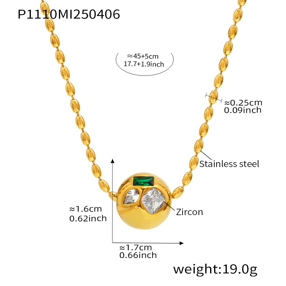 45cm Rice Grain Shape Necklace In Stainless Steel 18k Gold Plated With Multi Color Zircon Ball Pendant Chain Necklaces For Women