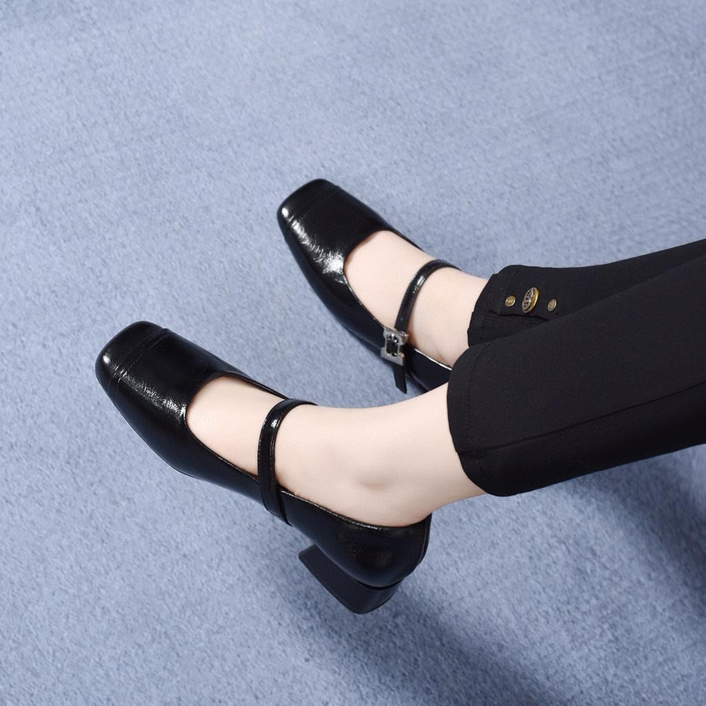 Square head Mary Jane shoes women's 2025 spring Korean version shallow mouth one pedal single shoes flat shoes buckle loafers fairy shoes