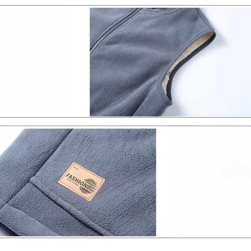 Men's Clothing Autumn Winter Turtleneck Solid Color Zipper Cardigan Pockets Sleeveless Casual Coats Flocking Comfortable Tops
