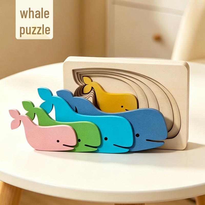 Montessori Wooden 3D Multi-layer Animal Puzzle Inlay Board for Kids