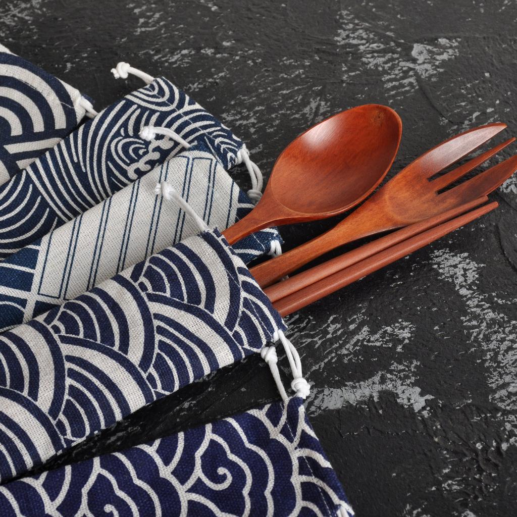 1pc Portable Utensil Pouch Japanese Drawstring Bag for Straw Spoon Chopstick Travel Cutlery Organizer Lightweight