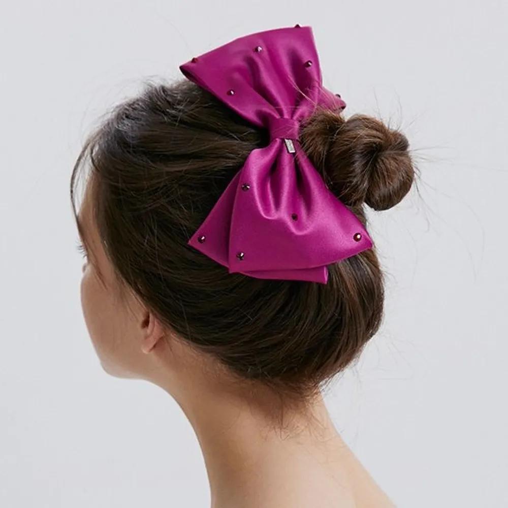Color Stone Ribbon Automatic Pin JP-24-434AB Plum