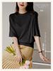 Summer Knit for Short Thin Ruffle Round Cool To the Highly Summer Knit Summer [MilaCorinna] Women, Ribbed, Sleeve, Sweater, Top, Neck, Touch, Elastic,