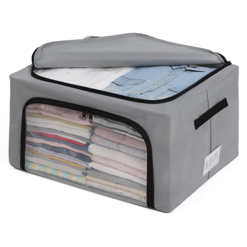 Astro Wired Storage Case, Gray, Large, Approx. 50cm W x 40cm D x 28cm H, Non-Woven Fabric, Stackable, Weight Capacity Approx. 50kg, Double Door, Durab