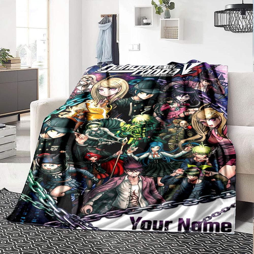Name Custom Dangan Ronpa Anime Print Flannel Blanket High Quality Warm Comfortable Cover for All Seasons Perfect for Gifts Home Decor