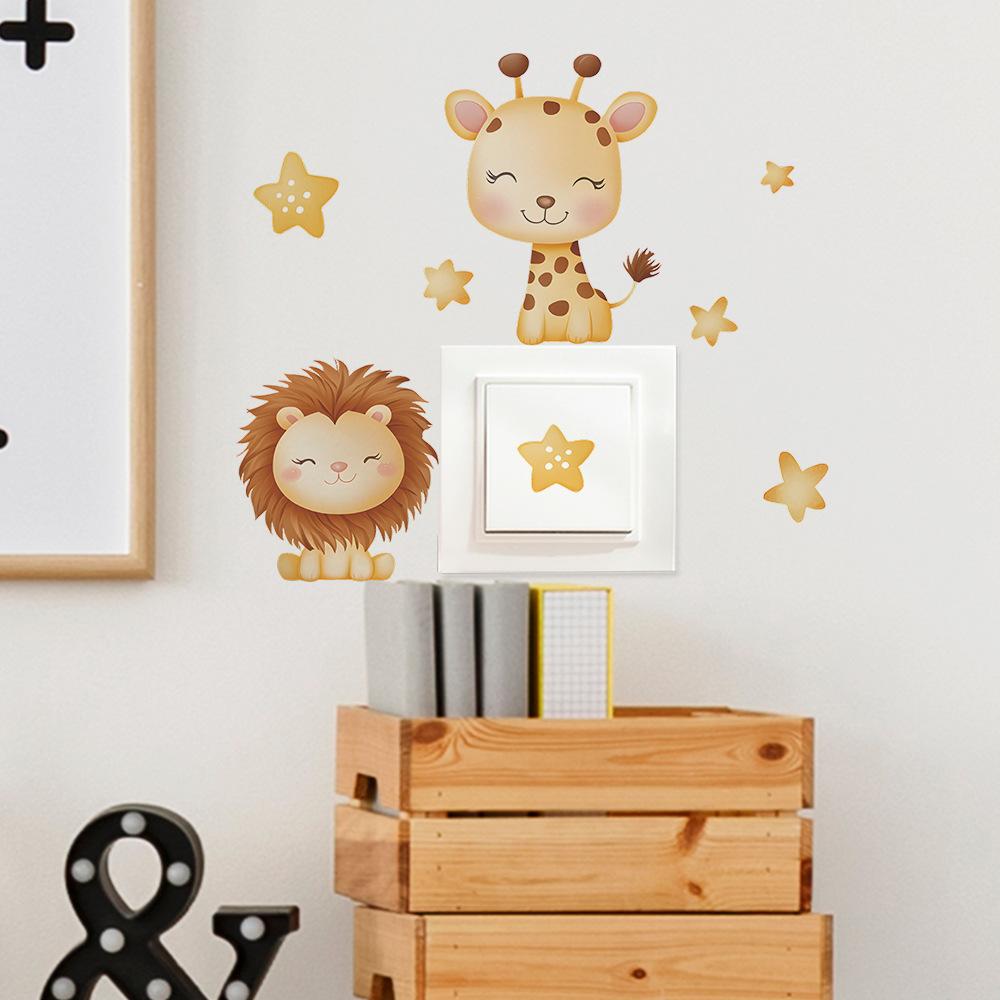 Lion Deer Stars Switch Sticker Self-Adhesive Removable Wall Sticker for Living Room Bedroom Hallway Home Decor Art