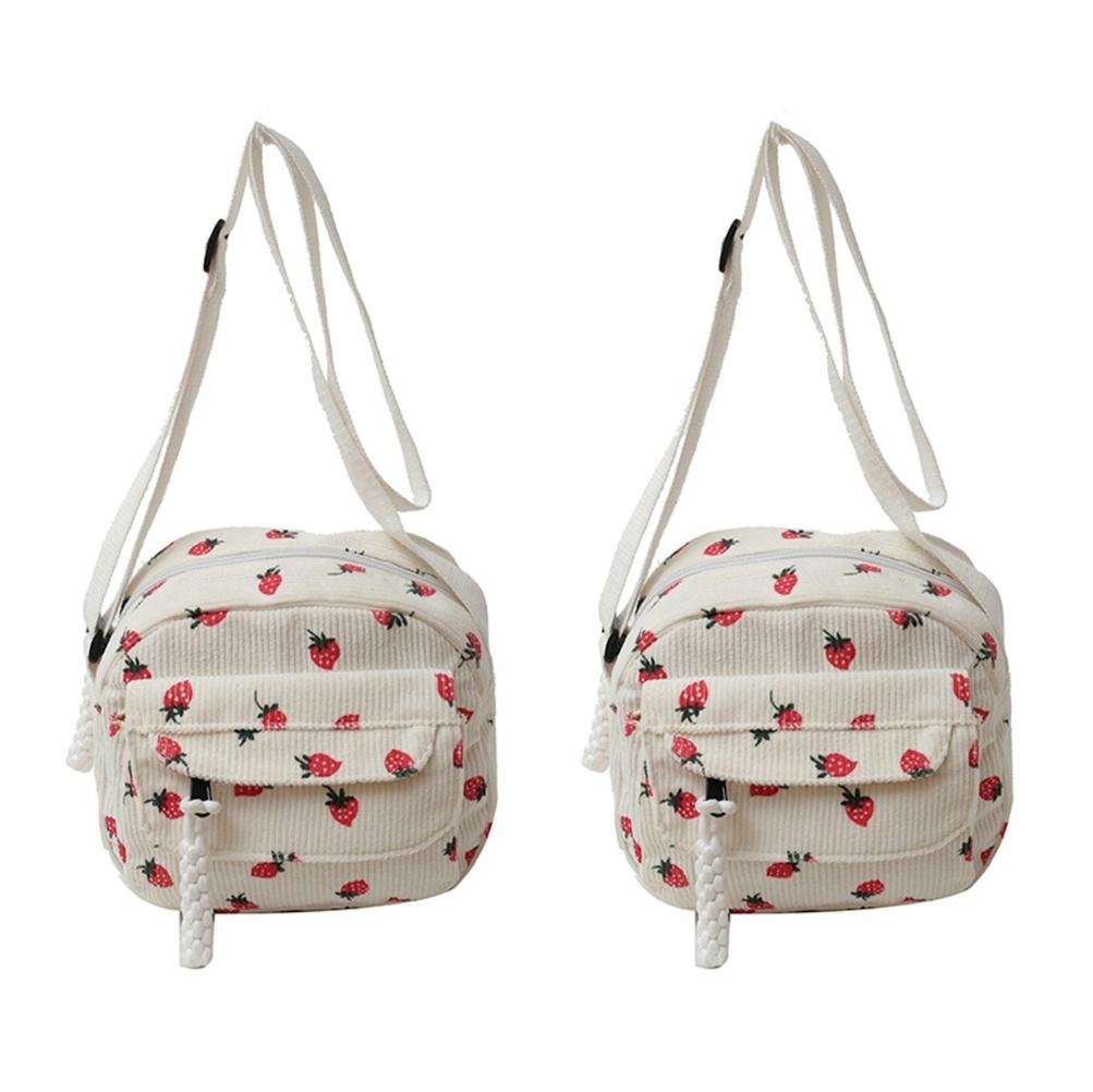 Cute Strawberry Trendy Crossbody Bag Corduroy Messenger Bag Casual Zipper Underarm Bag for Women Travel Work Shoulder Bag