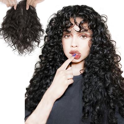 Synthetische schwarze kurze lockige Haare natürliche flauschige Mais Perücke Stück Perücke für Frauen Party verwenden