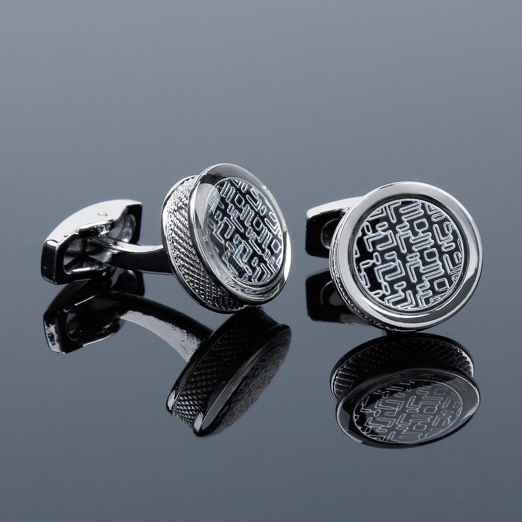 Blue Striped Round Silver Cufflinks for Men - New Arrival