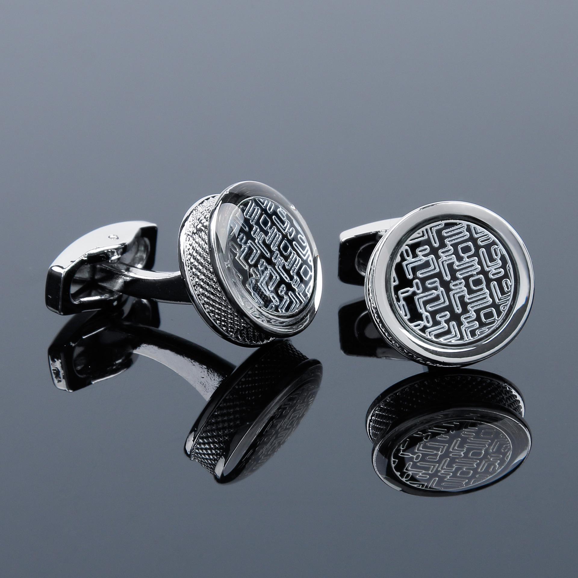 

Blue Striped Round Silver Cufflinks for Men - New Arrival Manual Size