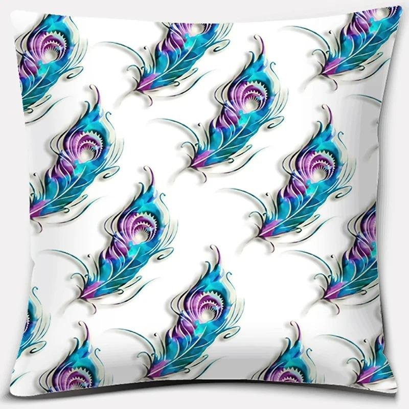 Peacock Feather Pattern Pillowcase Interior Decoration Office Living Room Home Pillowcase