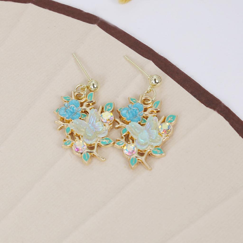 Vintage Floral Butterfly Earrings in Soft Pastel Shades for Women