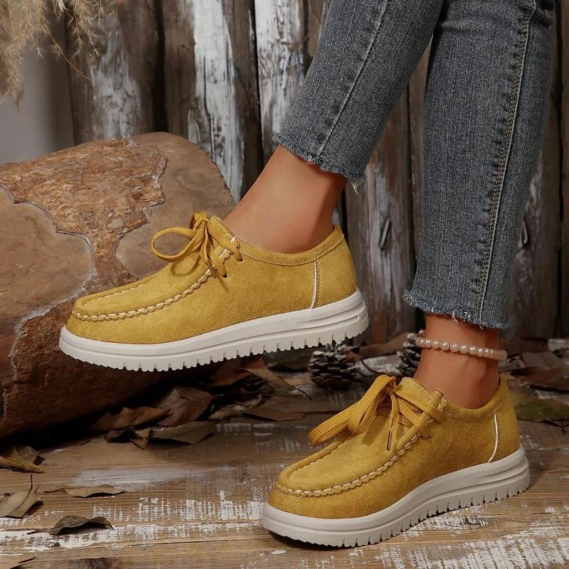Plus Size Single Shoes Autumn New Round Toe Lace-Up Front Suede Soft Sole Anti-slip Wear-resistant Flats