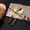 6People Stainless Steel Dinner Gold Imitation Wooden Handle Dinnerware Knife Coffee Spoon Fork Cutlery Set Tableware Silverware