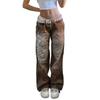 VIONA Street Style Damenbekleidung, Unregelmäßig Bedruckte Lockere Hosen, Niedrig geschnittene Plissierte Gewaschene Used-Look Mehrfarbige Jeans