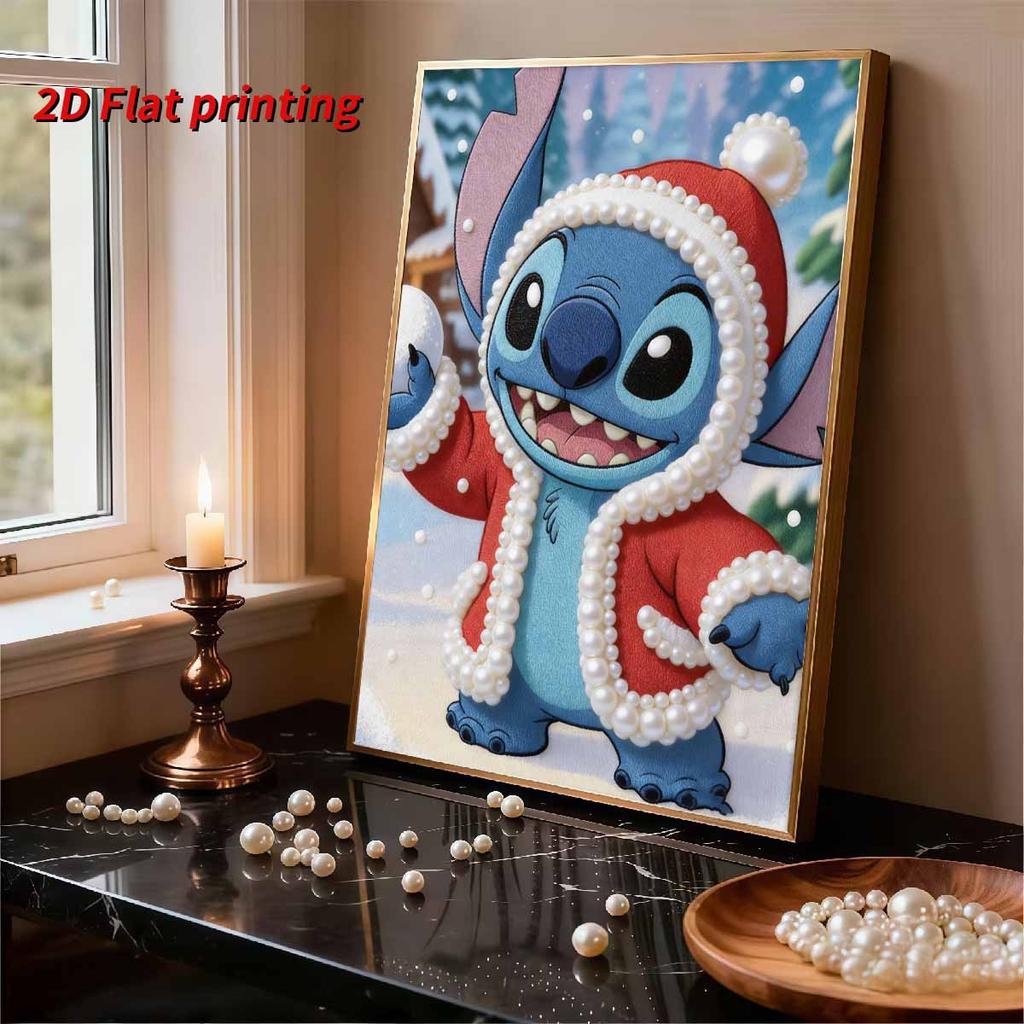 Disney Pearl Painting Stitch Christmas Winter Clothes Snowball Fight 5D Exquisite Landscape Sparkling Craft Home Wall Decoration DIY Handmade Gift
