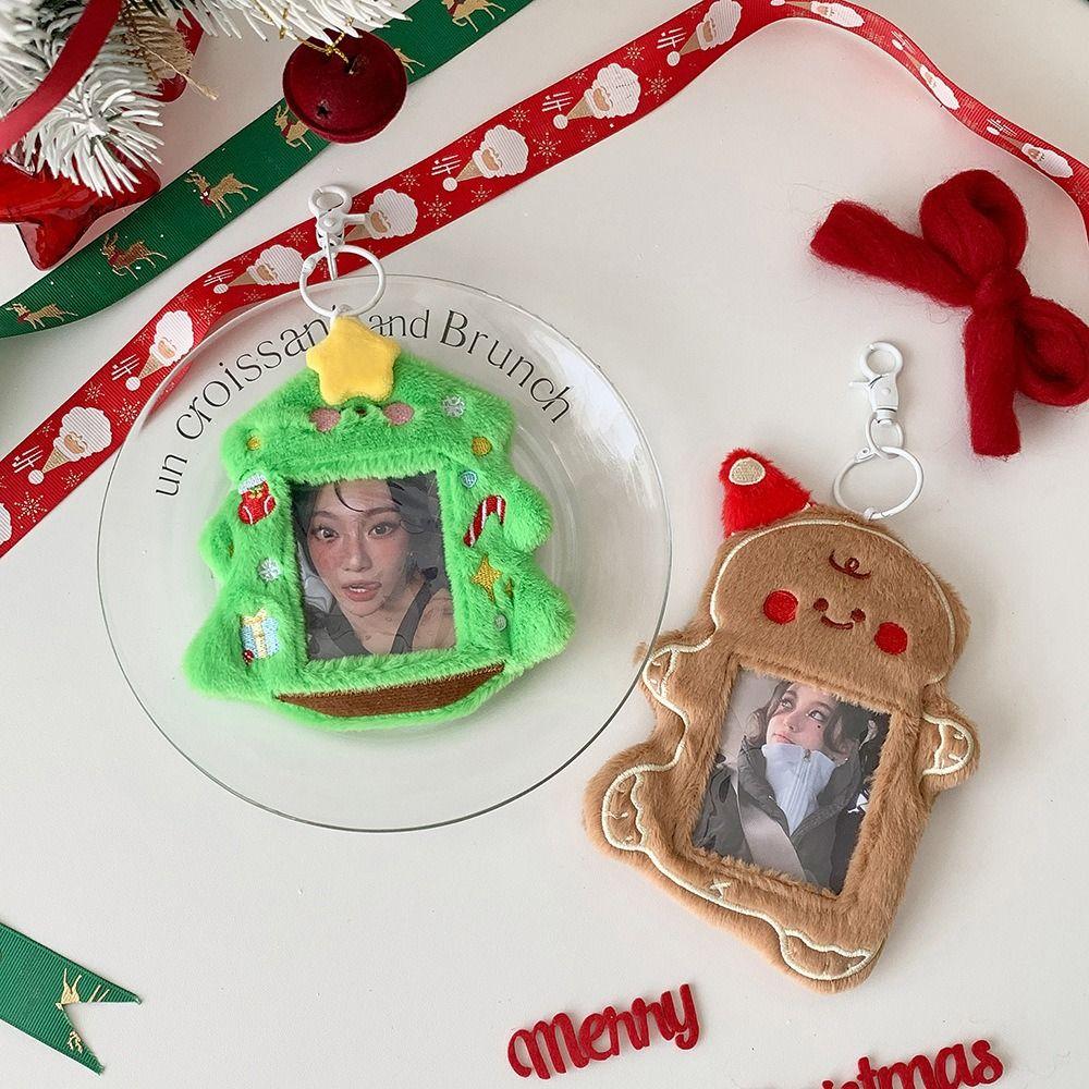 Gingerbread Man Photocard Holder Cartoon Bag Pendant Christmas Tree Card Holder Fluffy Kpop Photo Card Sleeves Christmas Gift