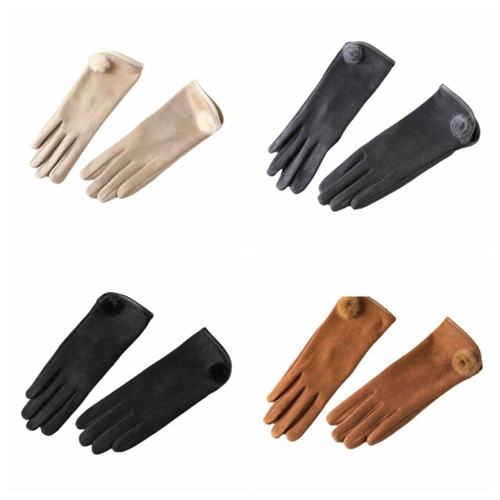 Windproof Suede Gloves Full Finger Cycling Mittens Vintage Winter Women's Gloves  Outdoor