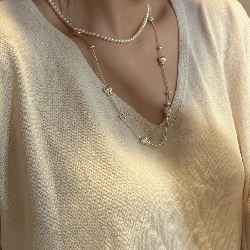 S925 Sterling Silver Niche Design Sense Gypsy Multi-Wear Method To Pull Snake Bone Necklace Korean Sweater Chain