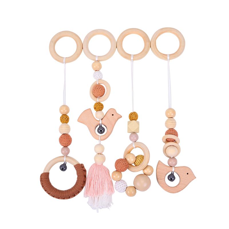 Decoration Fringe Pendant Beech Wooden Baby Teethers Set Animal Shape Baby Learning Toys Custom New Born Gift Set Teether Set
