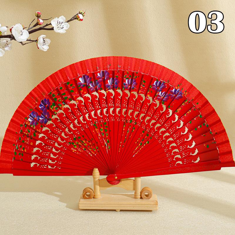 Folding Fan Wood Spanish Fan for Dancing Printing Hand Folding Fan Performances Prop Home Decor Ornaments Craft Gifts for Guest