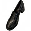 Black uniform small leather shoes women's 2025 spring new British style round head thick heel, one-pedal loafers
