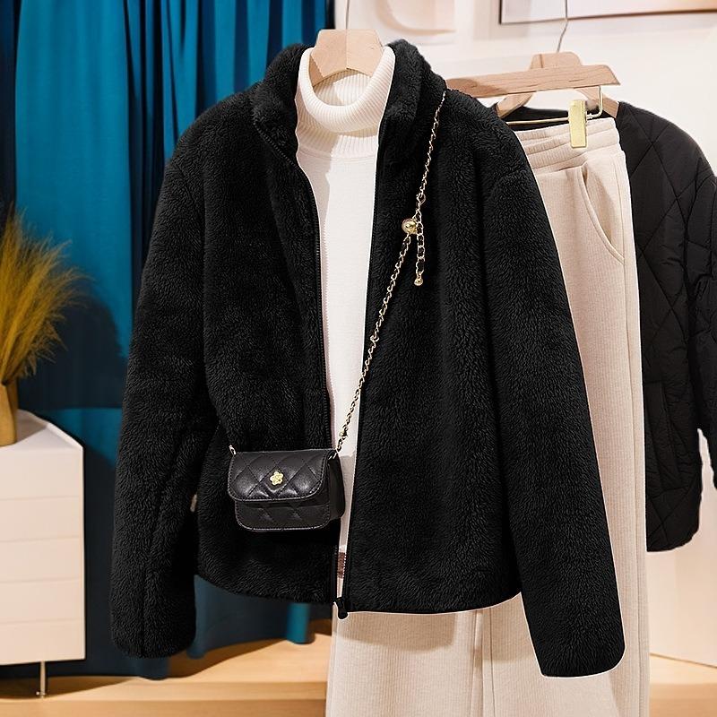 Fleece jacket, fleece thickened double-sided fleece jacket, women's new fleece jacket, women's cardigan, hooded thermal top