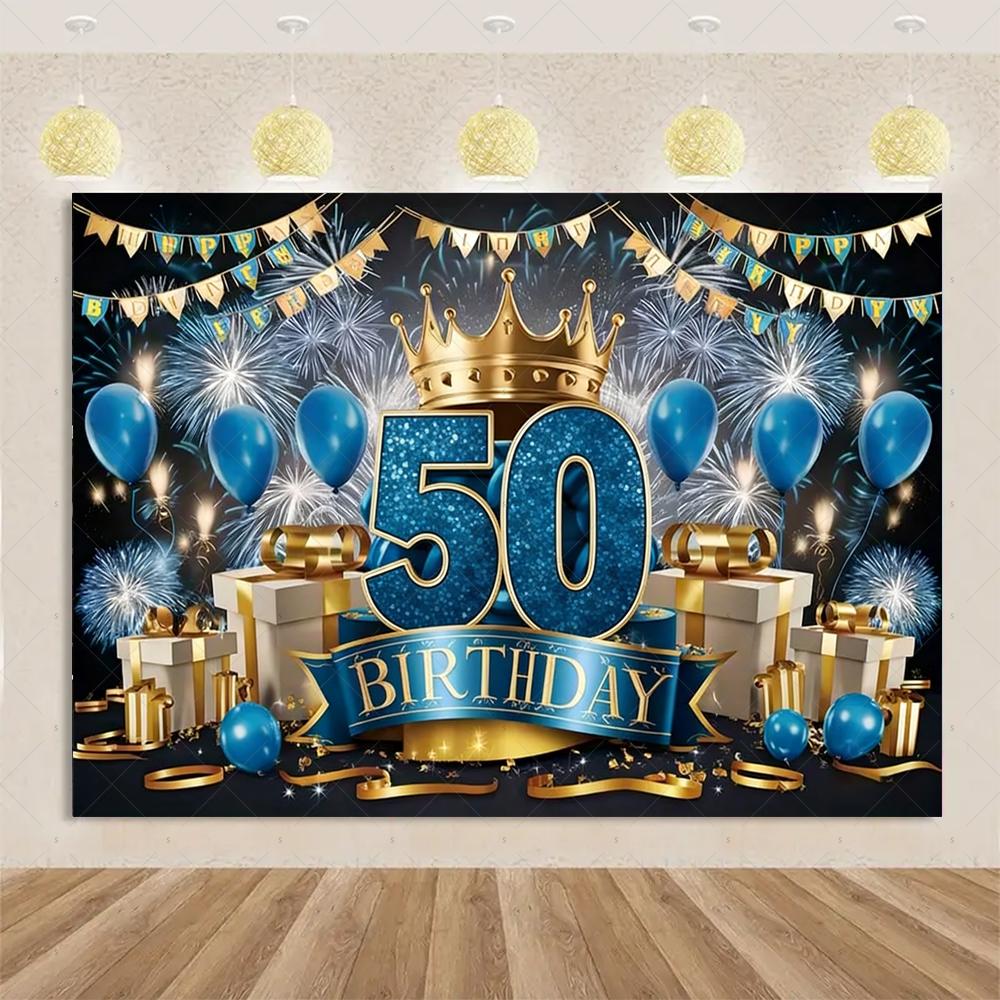 50th Birthday Party Decoration Backgound Surprise Colorful Glitter Balloon Cake Gift Banner Family Happy Photography Studio Prop