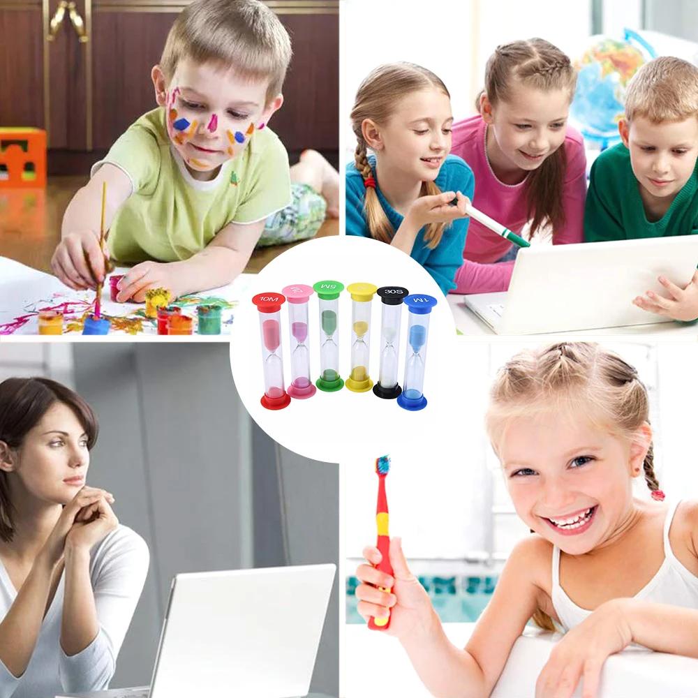 6Pcs Sand Hourglass Mini Colorful Sand Timer Sets 30sec/1min/2mins/3mins/5mins/10mins Sand Clock Timer for Home Kitchen Kids New